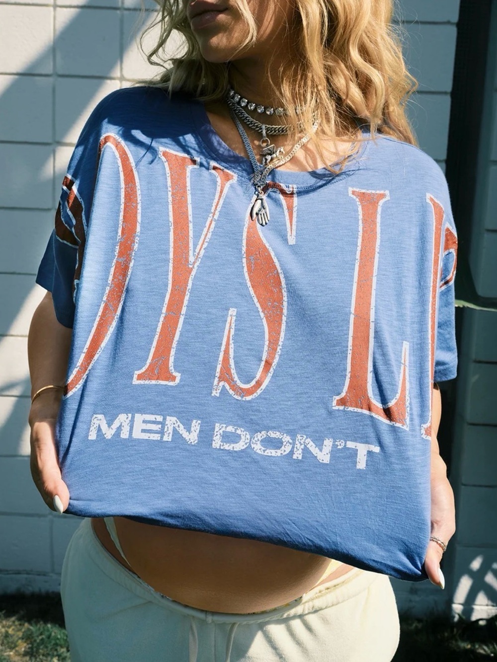 Boys Lie Blue Crop Top with Orange White Lettering